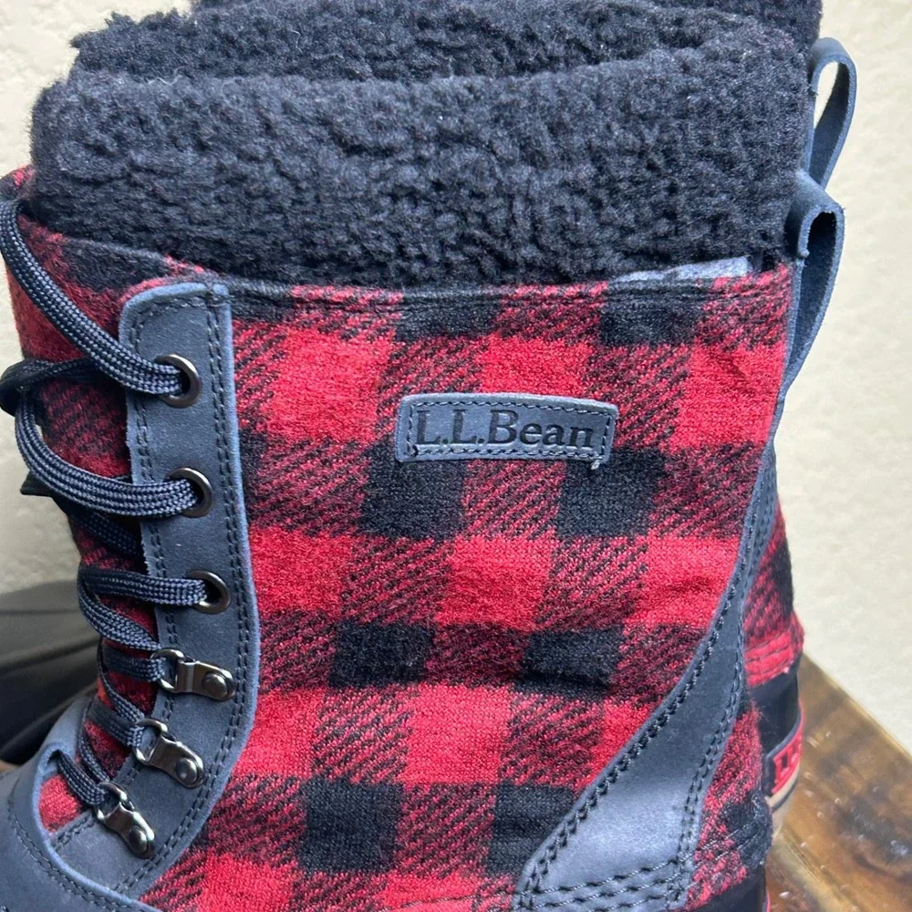 L.L.Bean Duck Boots Mens 11 Medium Red Buffalo Plaid Winter‎ Snow Boots